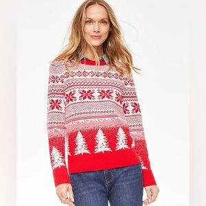 Holiday Lane Fair Isle Christmas Print Knit Sweater Womens M Snowflakes ❄️ Red